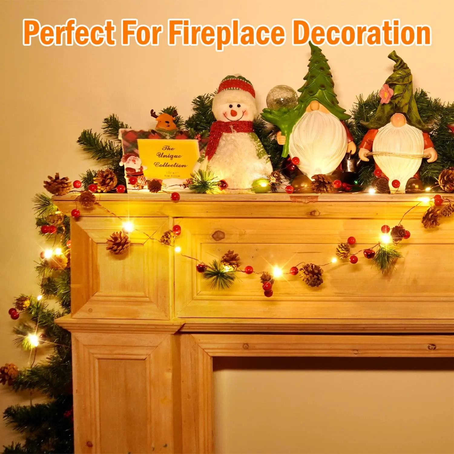 سلسلة أضواء عيد الميلاد الاصطناعية LED - تعمل بالبطارية Aa (البطاريات غير متضمنة)، 6. 56 قدم مع 20 مصباح LED، أضواء سلسلة زخرفية مع توت أحمر، مخاريط الصنوبر، إبر الصنوبر، والأجراس - ديكور داخلي لأشجار عيد الميلاد والمنازل والمواقد والحفلات، أفضل خيار لعيد الميلاد #3