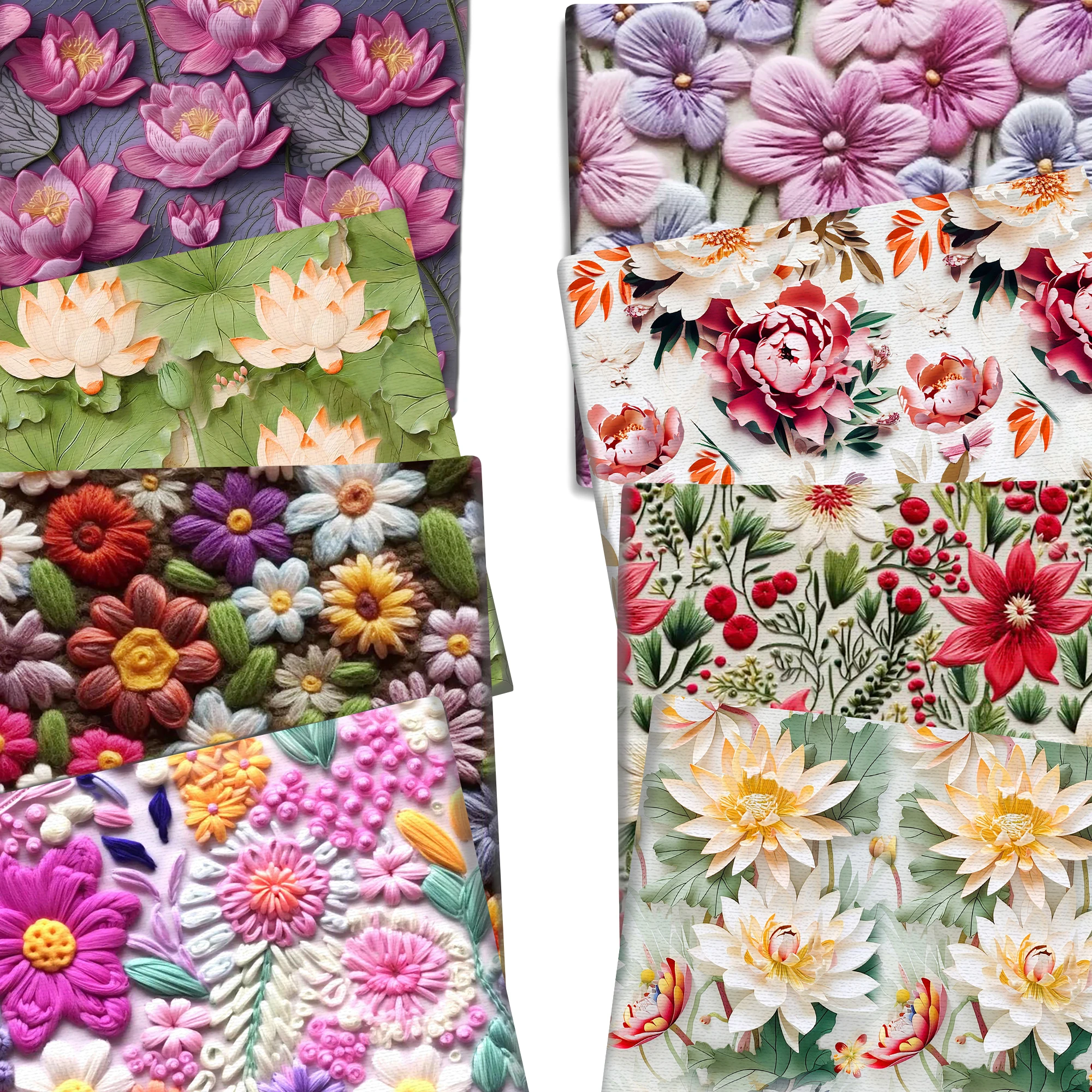 

50*145cm Embroidery 3D Style Print Flower Lotus Polyester Cotton Fabric Tissue Sewing Quilting Fabrics Needlework DIY Handmade