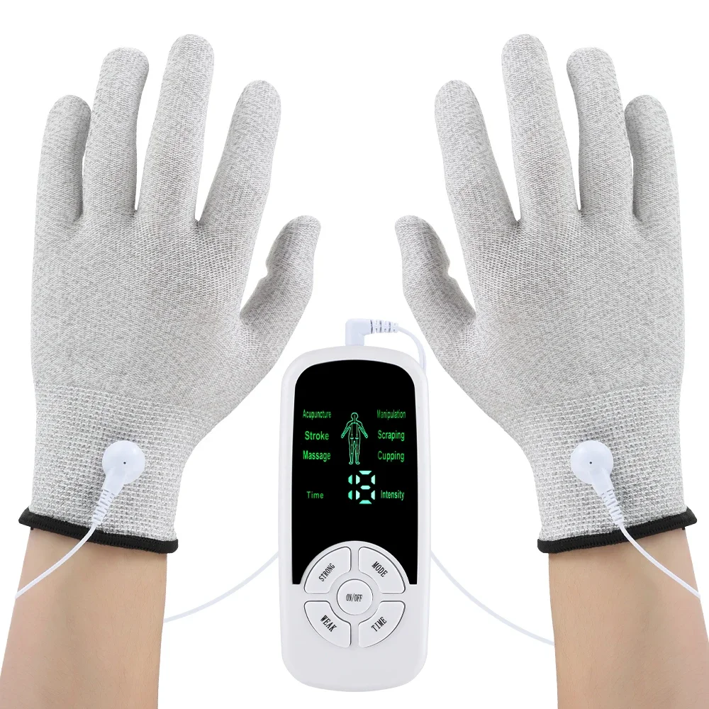 Dual Channel Massager with Gloves Tens Machine Back Neck Pain Relief Electrode Massage Machine Muscle Fitness Relaxing 6 Modes