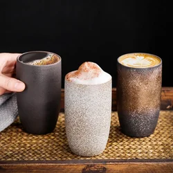 Japon Retro çay fincanları 230ML porselen su çay bardağı eski ev Espresso kahve kupa seramik Latte bardak çay fincanı kumtaşın