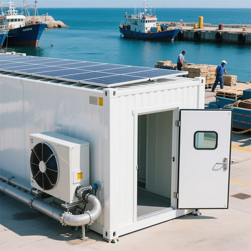 FOODLINE Solar Powered Refrigerated Container off‑grid standby mode for mountain farm fresh produce cold cabinet