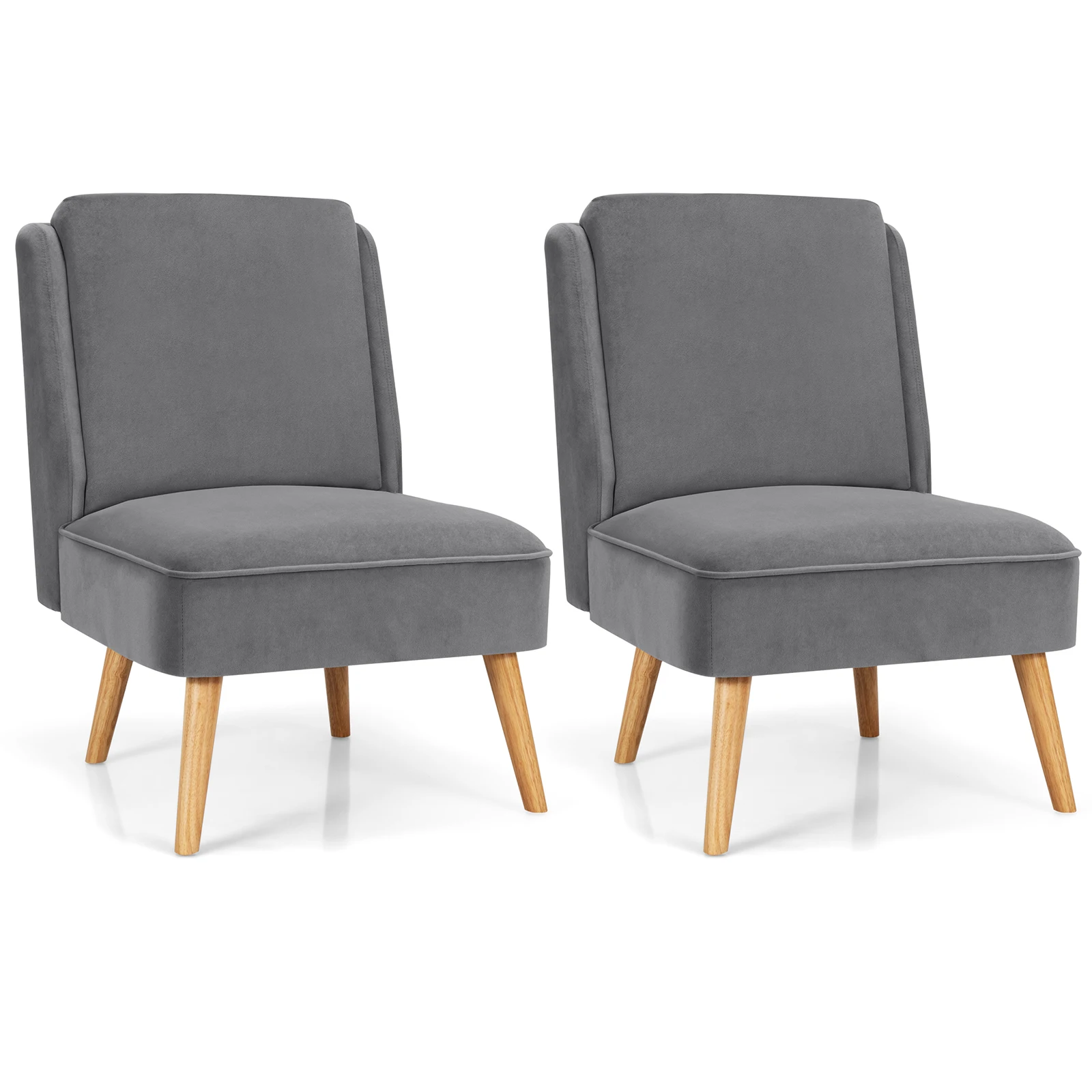 Set of 2 Accent Chairs Living Room Side Chairs w/Rubber Wood Legs Grey