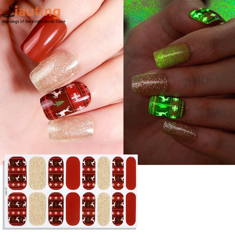 สติกเกอร์ติดเล็บแบบเต็มแผ่นลายคริสต์มาส ลายเกล็ดหิมะ สติกเกอร์ติดเล็บสำหรับผู้หญิง แบบติดเอง สำหรับตกแต่งเล็บ