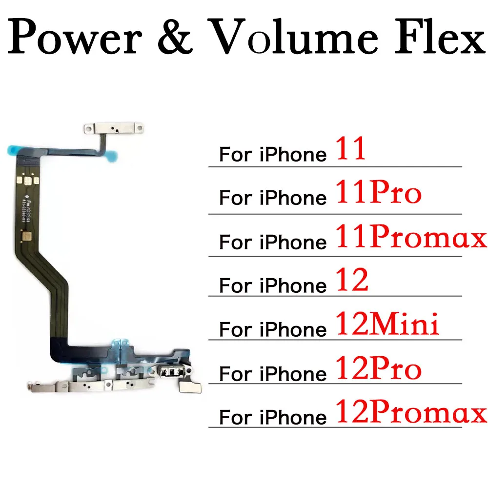 Power Volume Button Flex Cable for iPhone 11 12 Mini Pro Max Mute Silent Switch and Sound Keyboard Ribbon Replacement Part