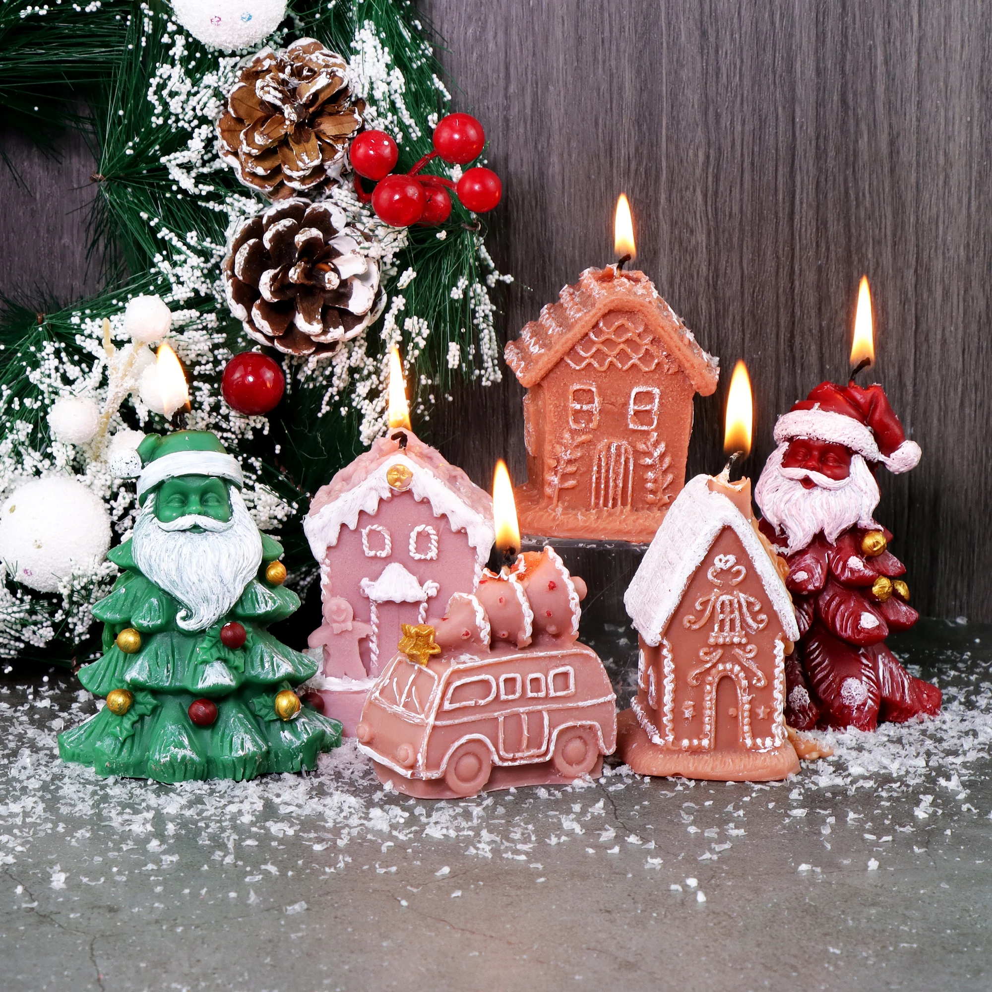 Christmas Dwarf Santa Mould Xmas Tree Candle Mold Kriss Kringle Mould DIY Gingerbread House Soap Epoxy Resin Crafts Making Tools