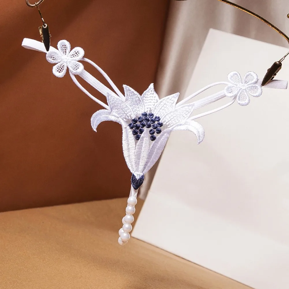 Adult Sex Products Alluring Women's Lace Pearl Thong G string Panties Lingerie Underwear with Crotchless Style