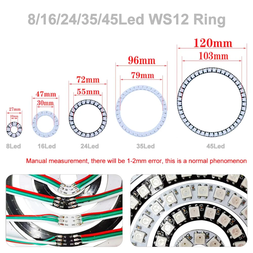 DC5V WS2812B Pixel Ring Modules Individually Addressable Light 28Key Wifi Music Controller Kit Magic Home App 8/16/24/35/45Leds