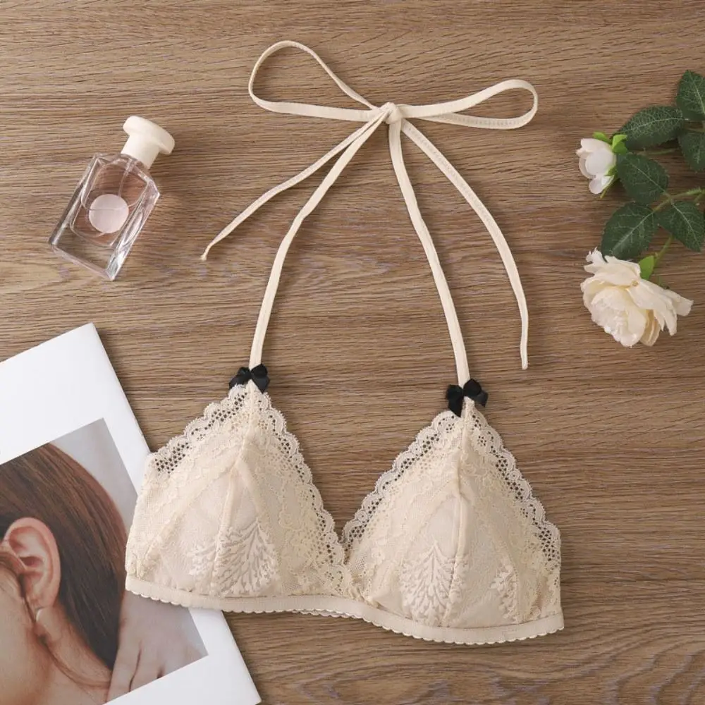 ファッションホルターレースアップワイヤレスディープ V ブラジャー耐衝撃性抗たるみレースプッシュアップブラジャーメッシュ薄い下着女性ギフト
