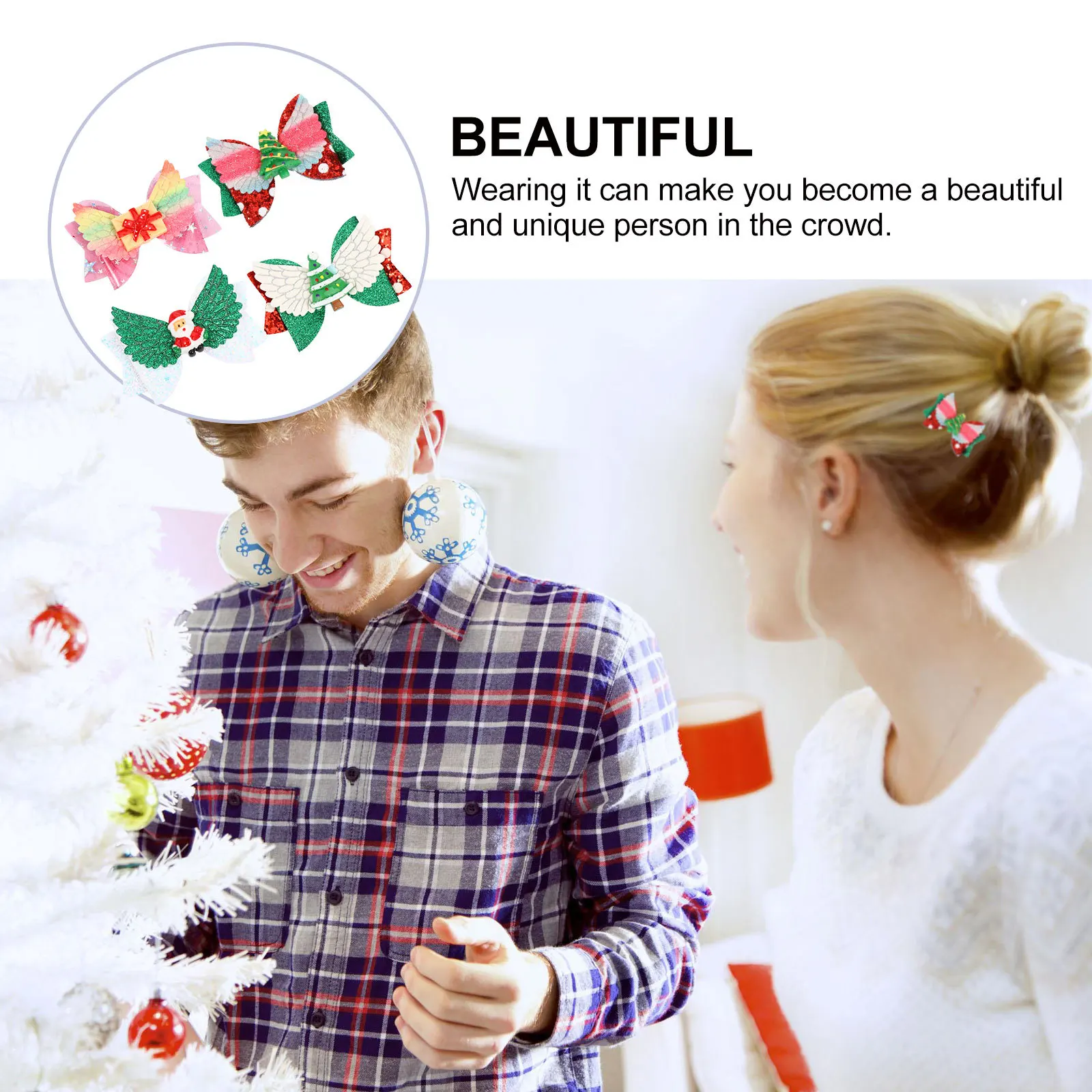 

4 Pcs Christmas Headdress Party Hairpins Ribbons Pink Decorations Accessories Bow Clips Wing Barrettes