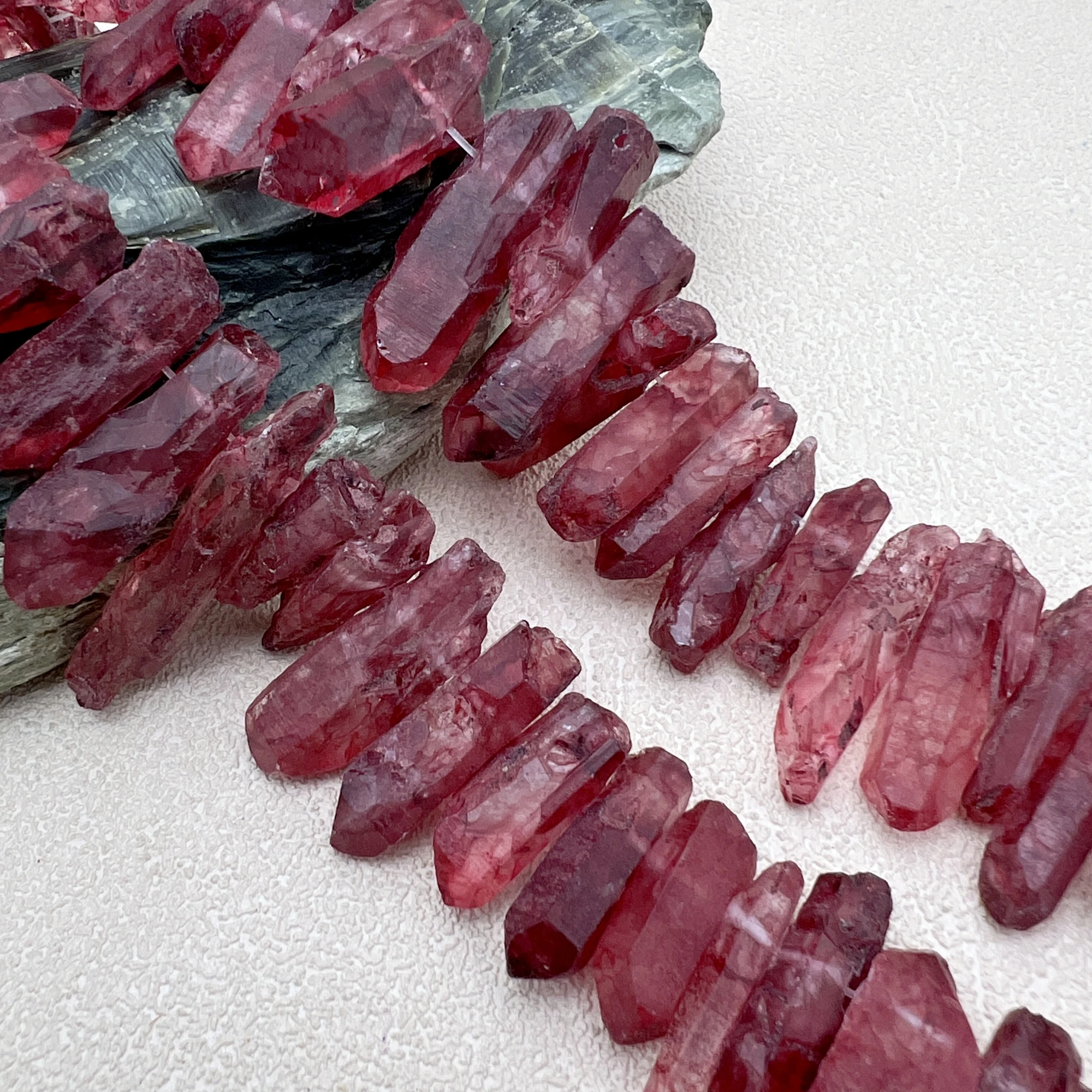 2Strands Side Drilled Rough Red Crystal Point Stick Beads For DIY Jewelry Making