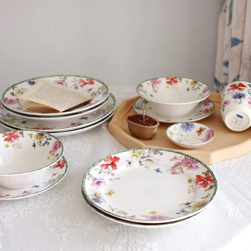 Export Butterfly Flower Chinese and Western Food  Dish Cup Ceramic Afternoon Tea Cake  Breakfast  Deep Plate