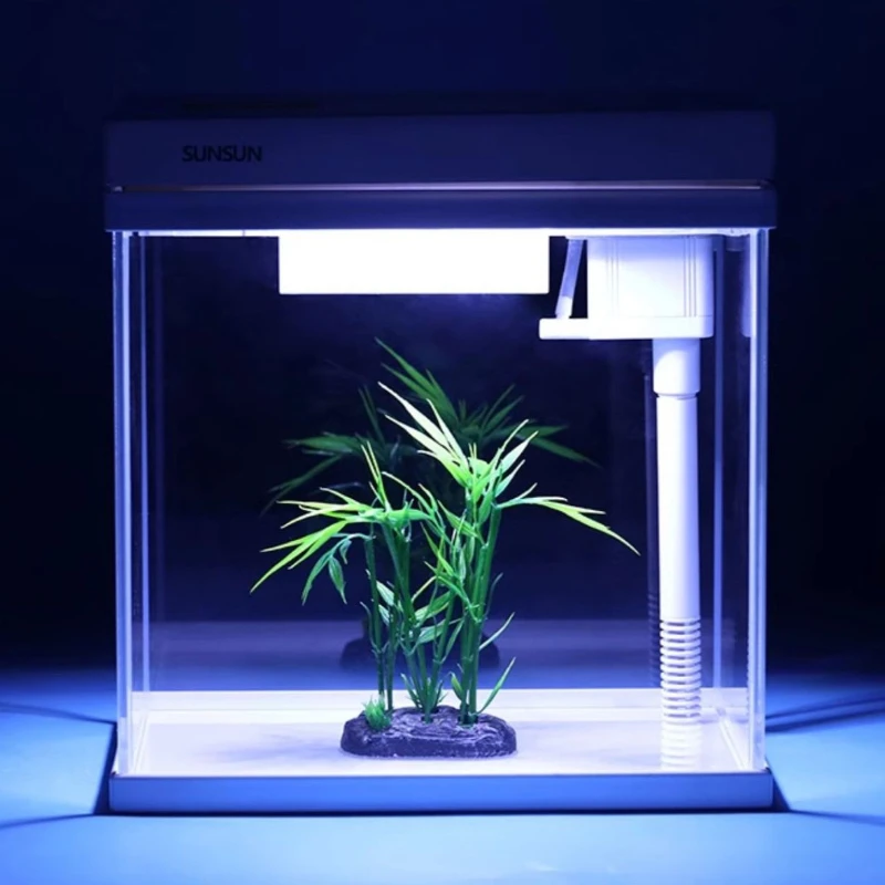 Glass Fish Tank Desktop Cyclic Filter Aquarium with LED Lamp and Water Pump Silent High Transparent Fishbowl Home Aquarium Decor