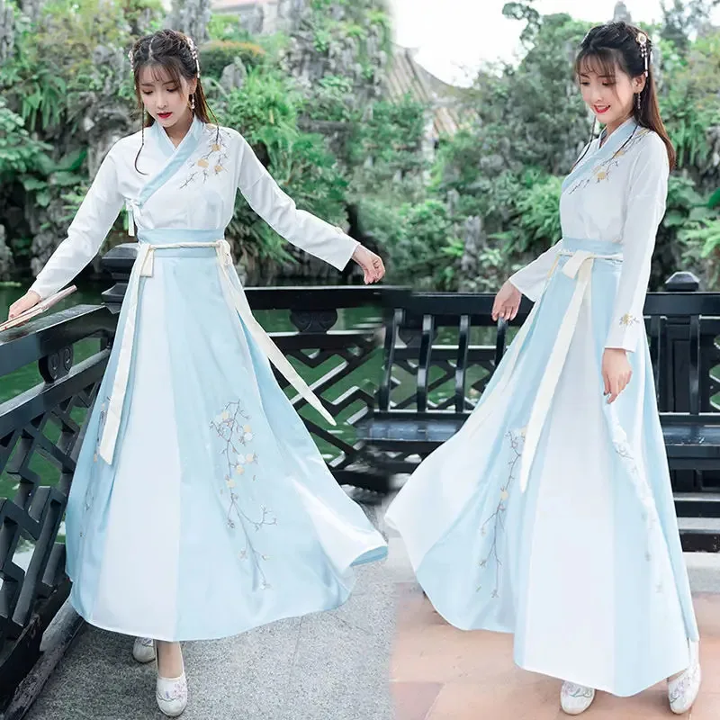 Hanfu الصينية الهانبوك الإناث زي الكبار طالب مينغ صنع تحسين الخصر طول ردائه اليومي طوق مجموعات فستان الحفلات