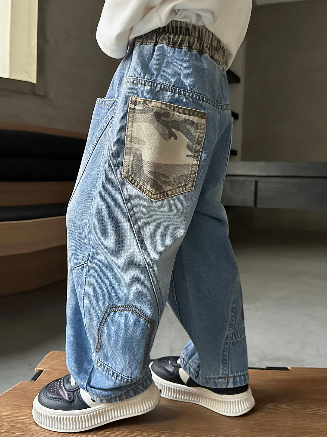 

Boys Casual Loose Jeans Spring Faion High Waist Cotton Polyester Blend Anti-Stain Durable Straight Leg Trendy Teenager Pants