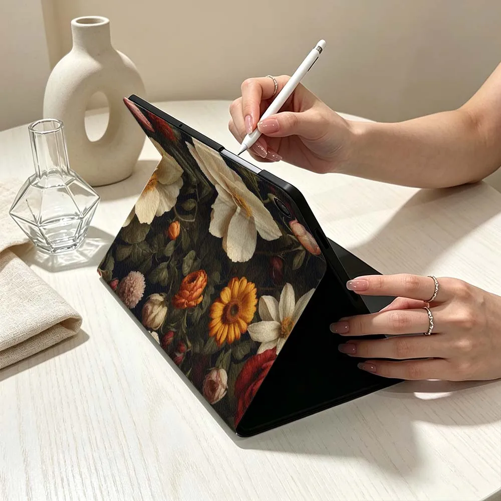 Red White Rose Pattern For Samsung Galaxy Tab S11 S10 S9 S8 S7 S6 A11 A9 A8 A7 Lite FE Plus Soft Pen Tray Tablet Case