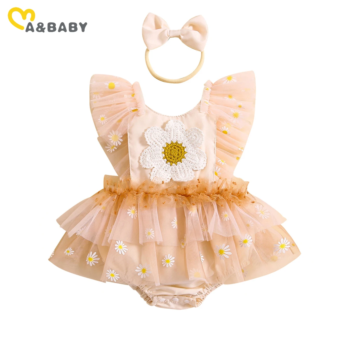 ma&baby 0-18M Baby Girls Romper Newborn Infant Toddler Baby Girl Jumpsuit Princess Tulle Ruffle Floral Embroidery Summer Outfits