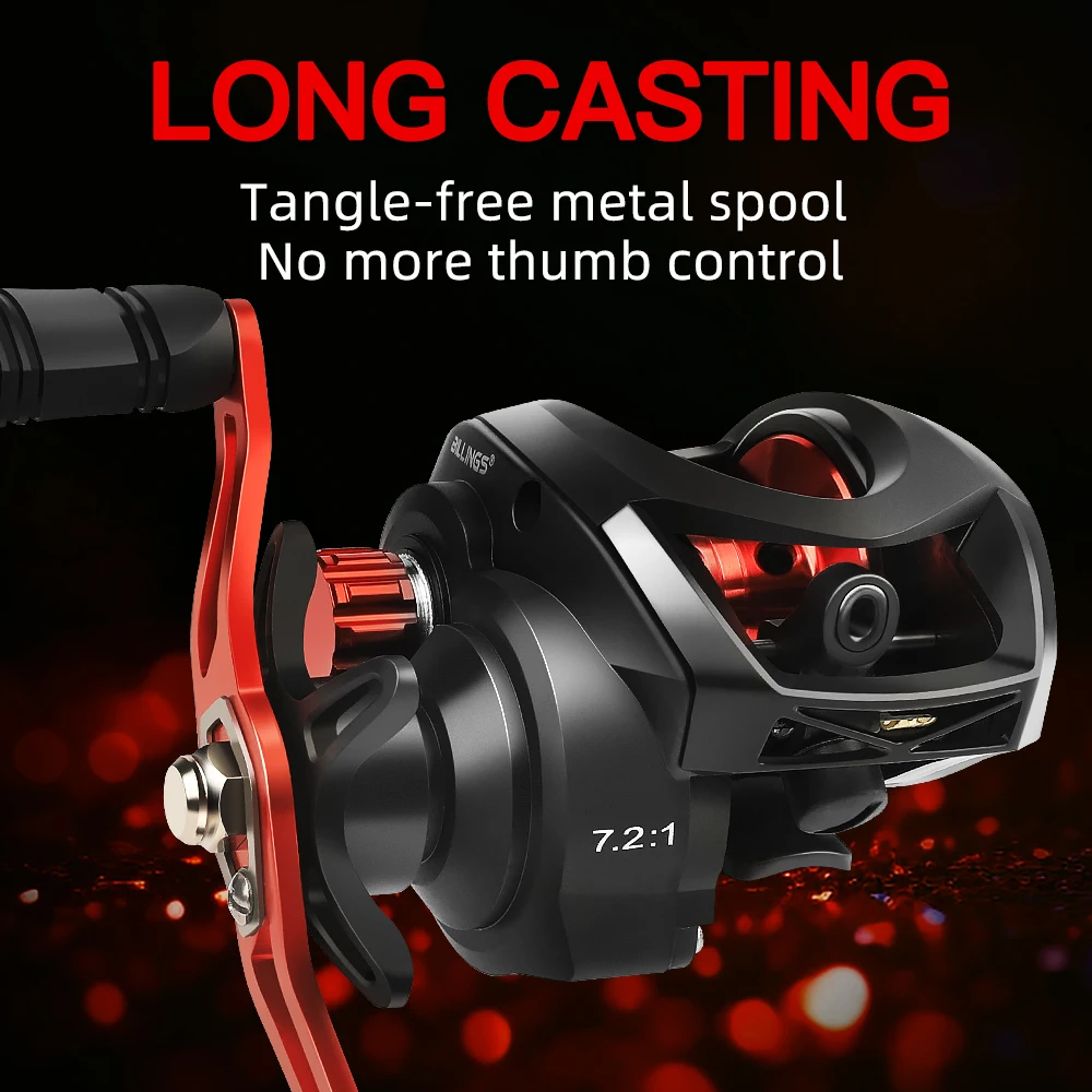 BILLINGS Baitcasting Reel,7.2:1 Gear Ratio Baitcaster Reel,Magnetic Braking System Casting Reel,Super Smooth Bearings