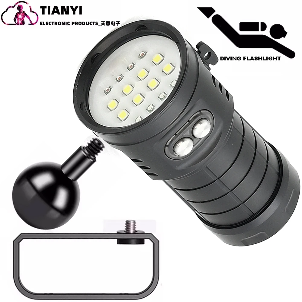 Diving fill light, white light, red light, blue light, high-power fill light photography flashlight, deep-sea waterproof LED