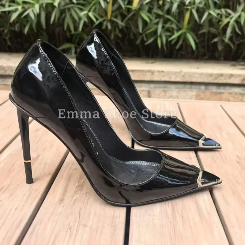 

Black Patent Leather Super High Heel Sexy Pumps 2025 Summer Versatile Catwalk Dress Shoes Women's Pointed Toe Wedding Shoes