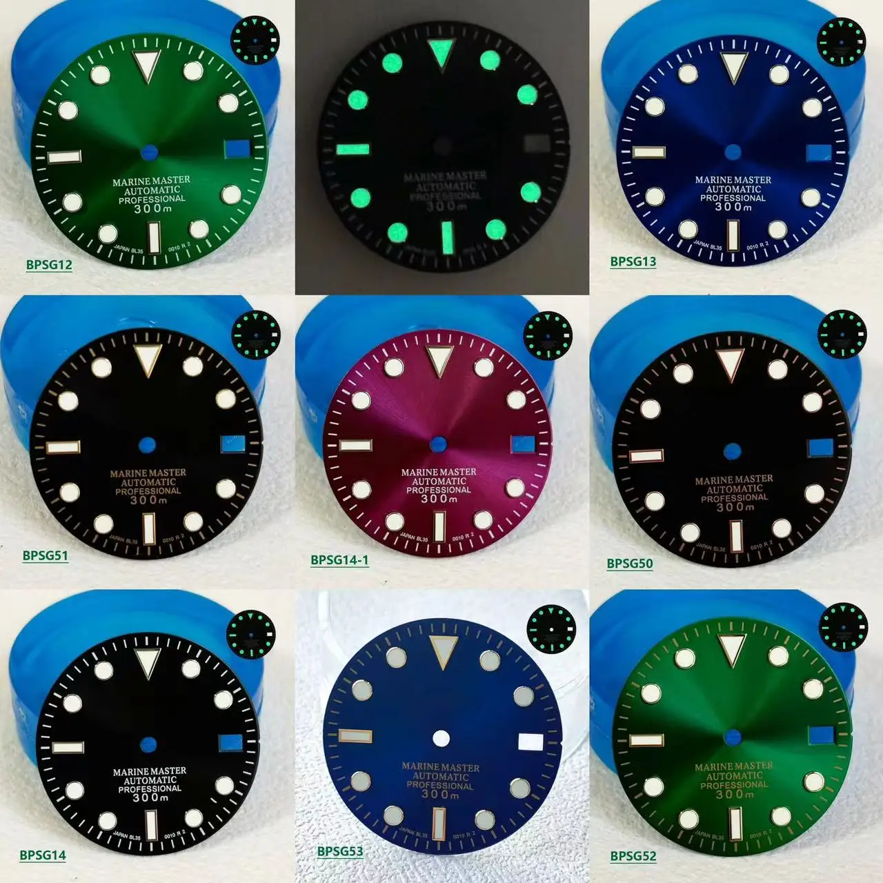 28.5mm SUB s logo dia Green Glow Hot Selling Single calendar Green Blue Black NH35 NH36 automatic movement 29mm s logo sub dial