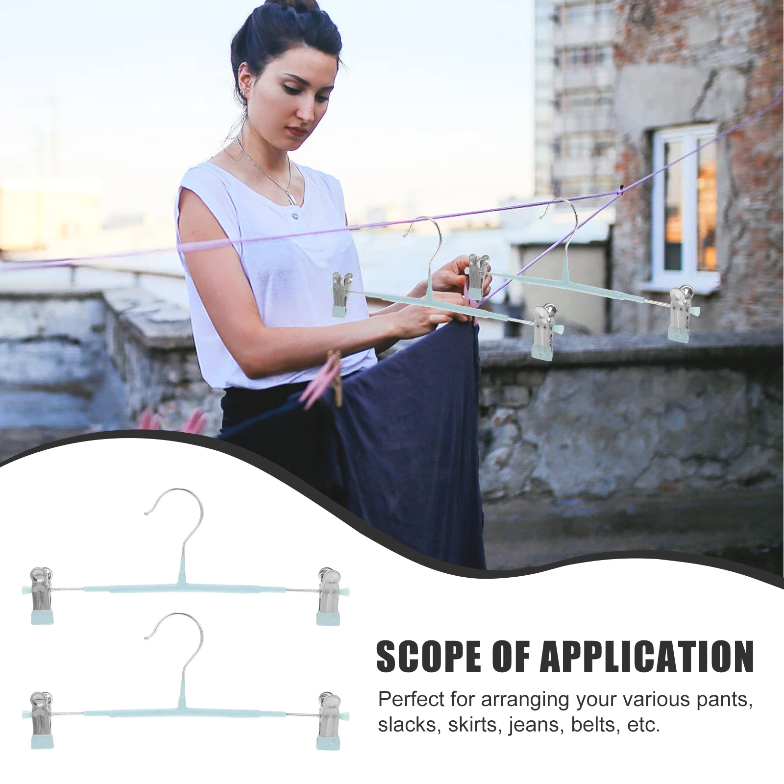 

5pcs Stainless Steel Hanger Set Double Clip Telescopic Heavy Duty Space Saving Pants Skirt Hangers Metal for Belts