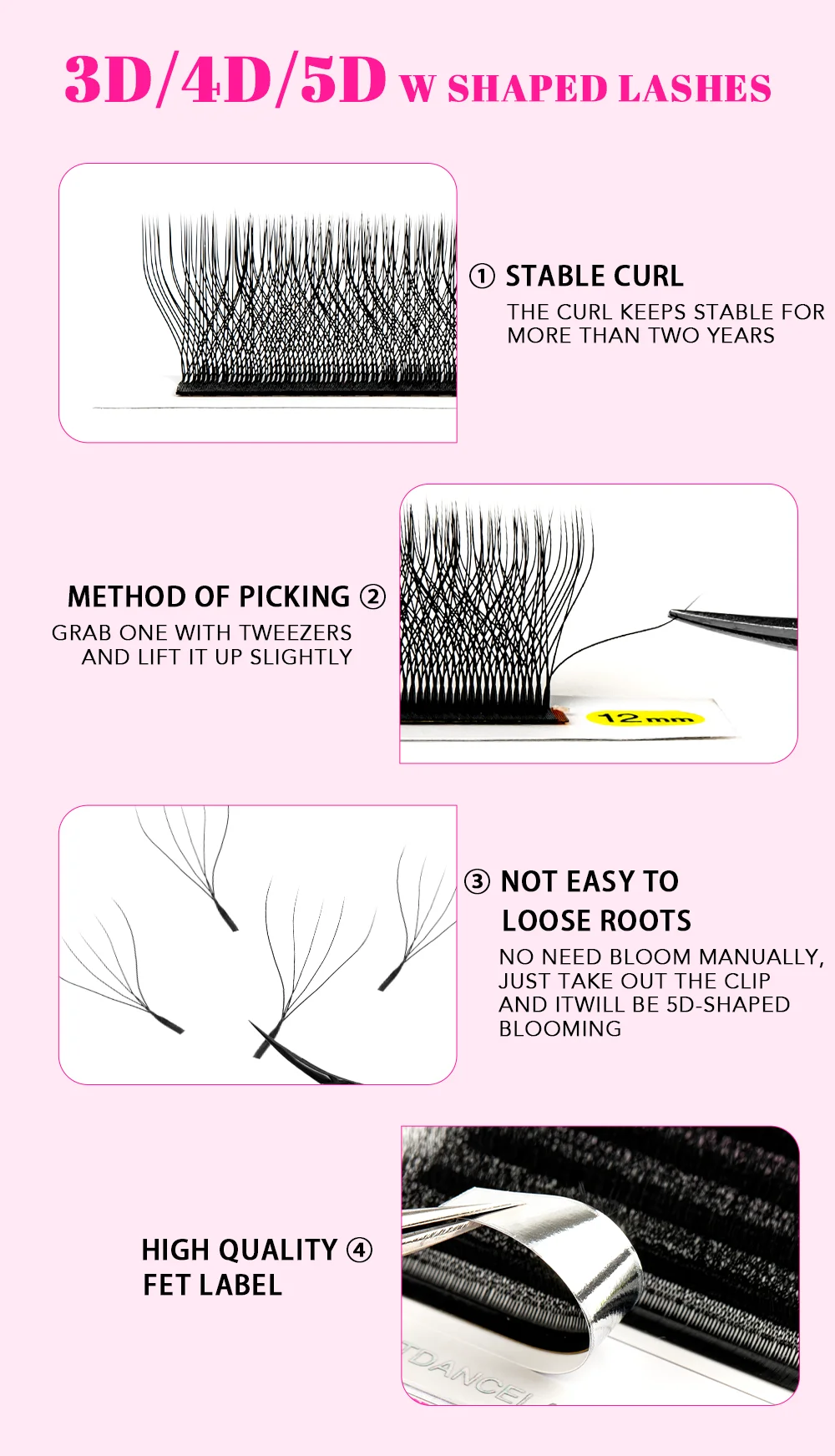 TDANCE M/L Curl 3D/4D/5D W Lashes Eyes 0.07 W-Form Wimpernverlängerungen 7-14mm Natürlich Weich Professionelle Wimpern 12 Reihen – Detail 3