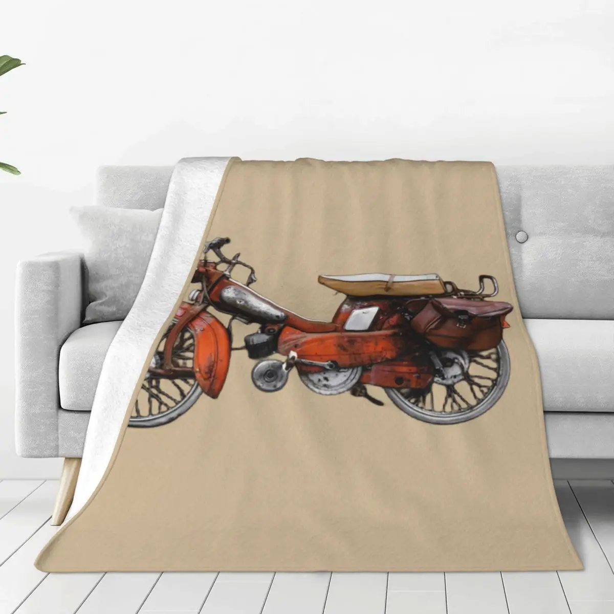 Vintage French Motobecane Moped Blankets Soft Warm Flannel Throw Blanket Cover for Bed Living room Picnic Travel Home Couch