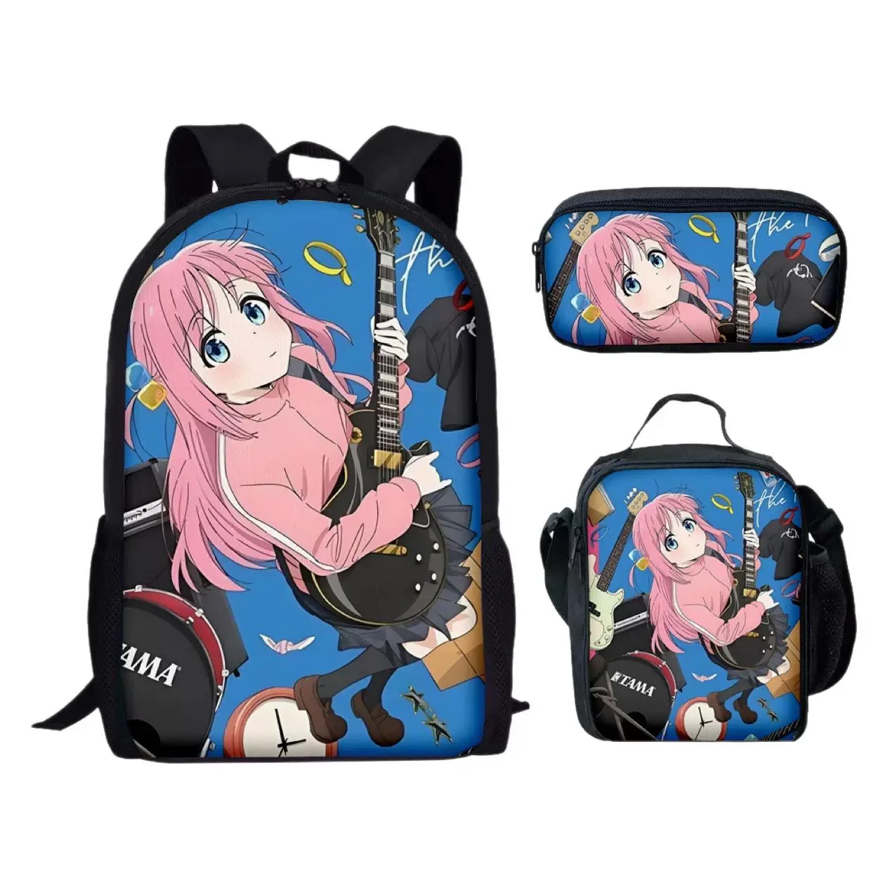 

Fashion Novelty Cool Lonely Bocchi The Rock 3D Print 3pcs/Set pupil School Bags Laptop Daypack Backpack Lunch bag Pencil Case