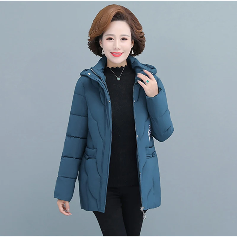 Inverno para baixo acolchoado jaqueta feminina outerwear moda meados de comprimento grosso casaco parka 2022 novo solto quente com capuz para baixo algodão jaqueta