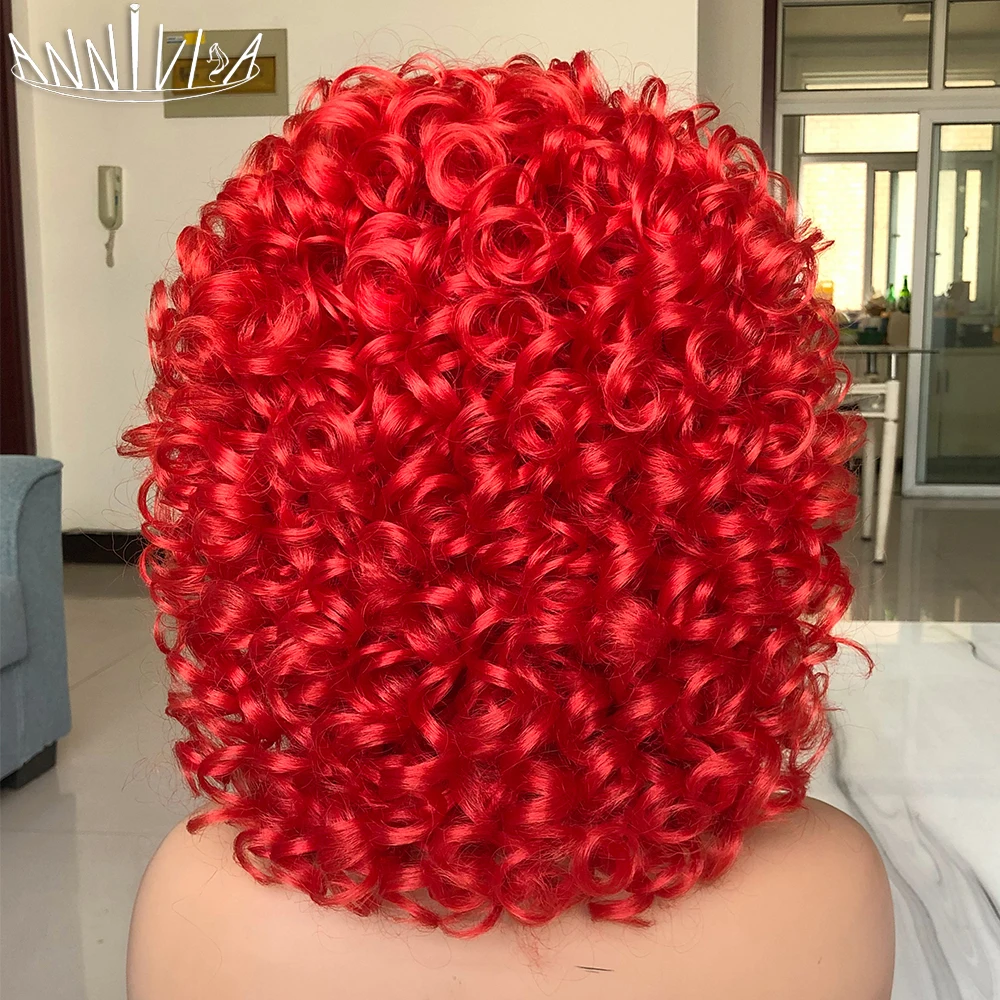 Red Curly Wig With Bangs For Black Women Short Afro Kinky Curly Wig Synthetic Natural Ombre Blonde Brown Cosplay Wig