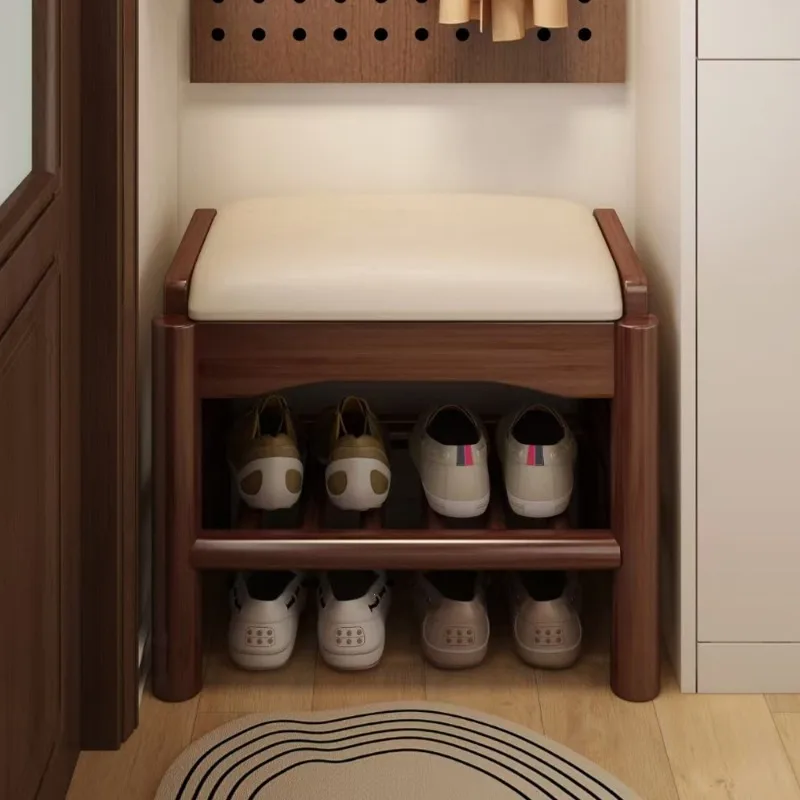 Household solid wood can stored at the door of the shoe change stool, and the shoe cabinet and stool are integrated