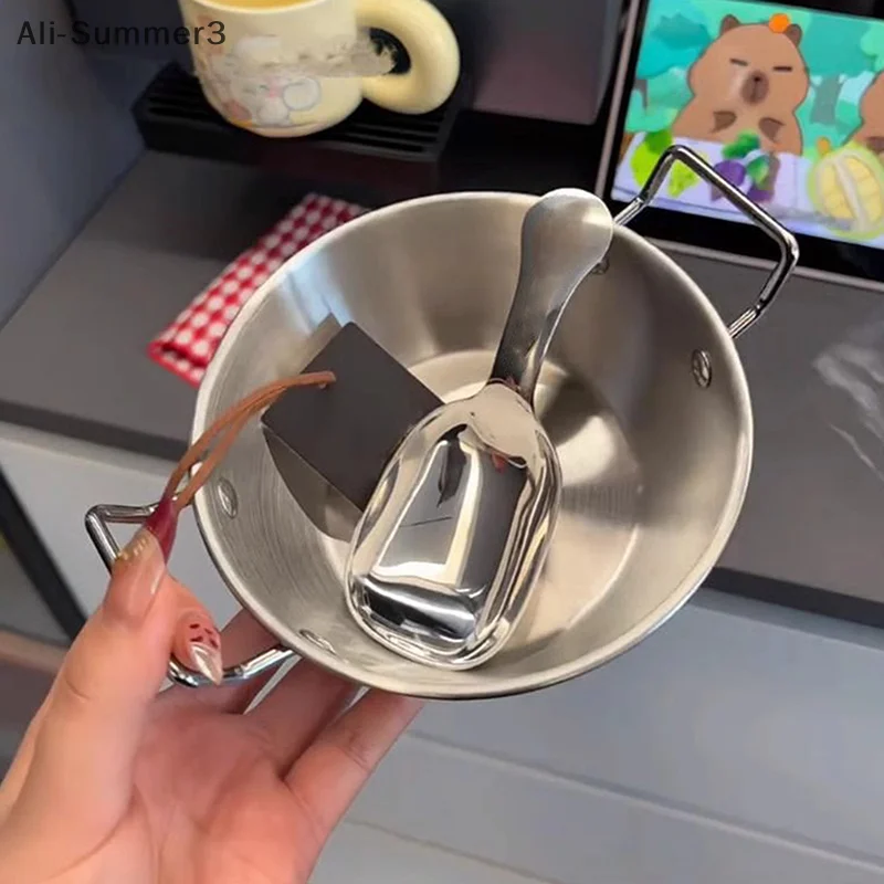 

1Pcs Korean Style Cuisine Bowl Durable Stainless Steel Rice Wine Bowls Household Double Ear Snacks Plate Instant Noodle Bowl