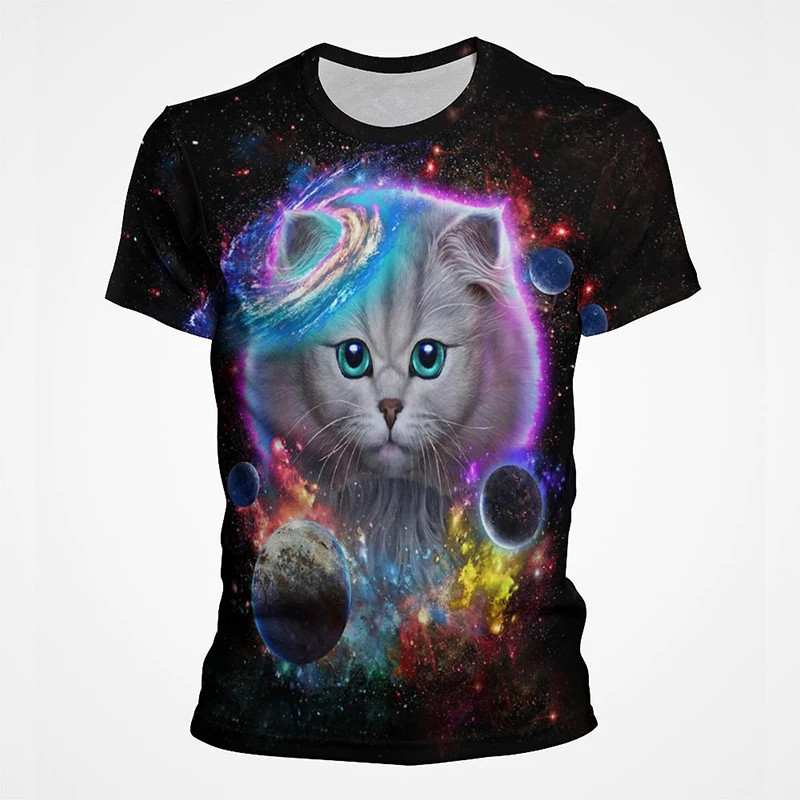 New Colorful Cat Cat Animals Cool Funny T-Shirt Boys Short Sleeve Summer Tops Fashion Men‘s Tshirt Kids Tees Women Clotheing