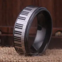 Piano Keys Ring Men's Piano Tungsten Ring Black Tungsten Carbide Wedding Band Ring 8mm Comfort Fit Tungsten Anniversary Ring