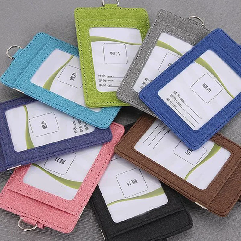 Women ID Badge Card Holder Case Pu Leather Bus Pass Case Cover Men Women's Bank Credit Card Holder Card Holder Wallet