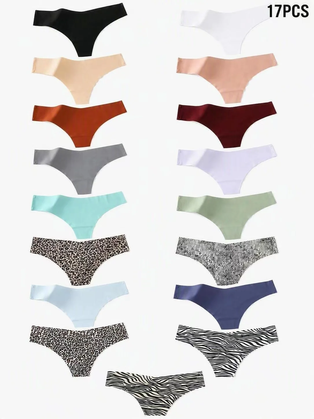 17-teiliges Set Damen-Stringtangas, sexy, einfarbig, niedrige Taille, nahtlos, bequem, G-String, Damenunterwäsche