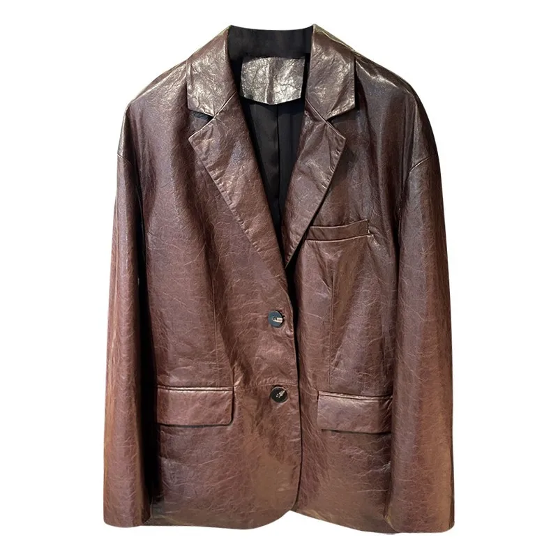 oversize suit jacket Casual sheepskin leather woman