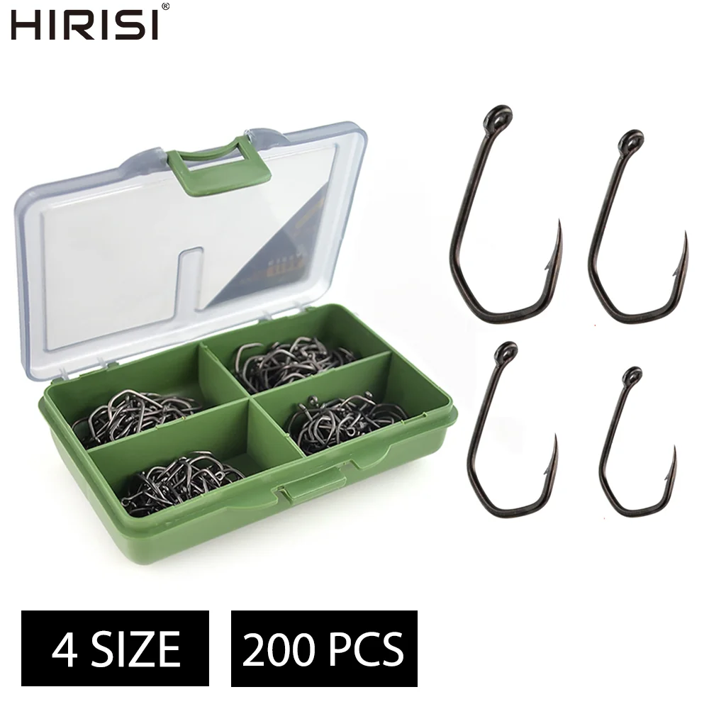 

Hirisi X611 200 шт., крючки из высокоуглеродистой нержавеющей стали для ловли карпа, колючая точка, покрытие из ПТФЭ, рыболовные снасти с коробкой для хранения
