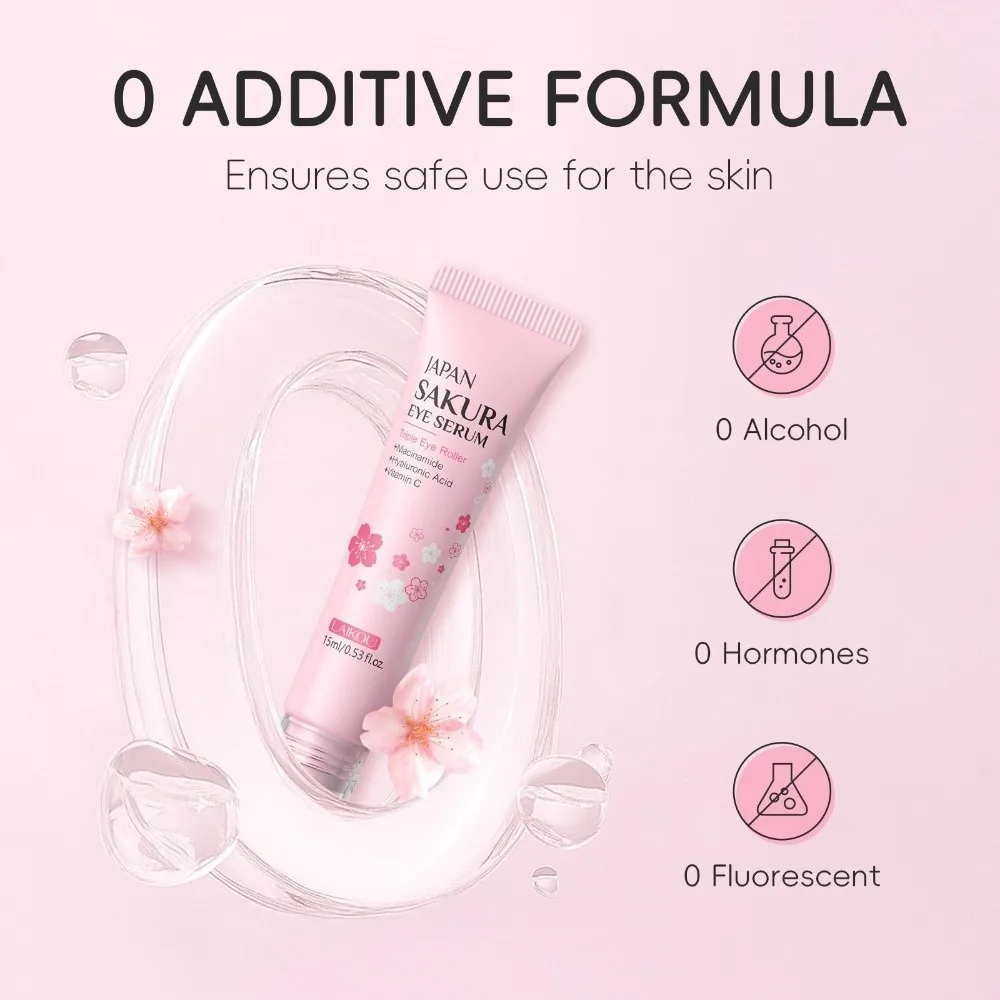15ml Moisturizing Sakura Roller Eye Serum Hydrating Hyaluronic Eye Care Reduce Anti Aging Eye Serum Brightening Eye Cream