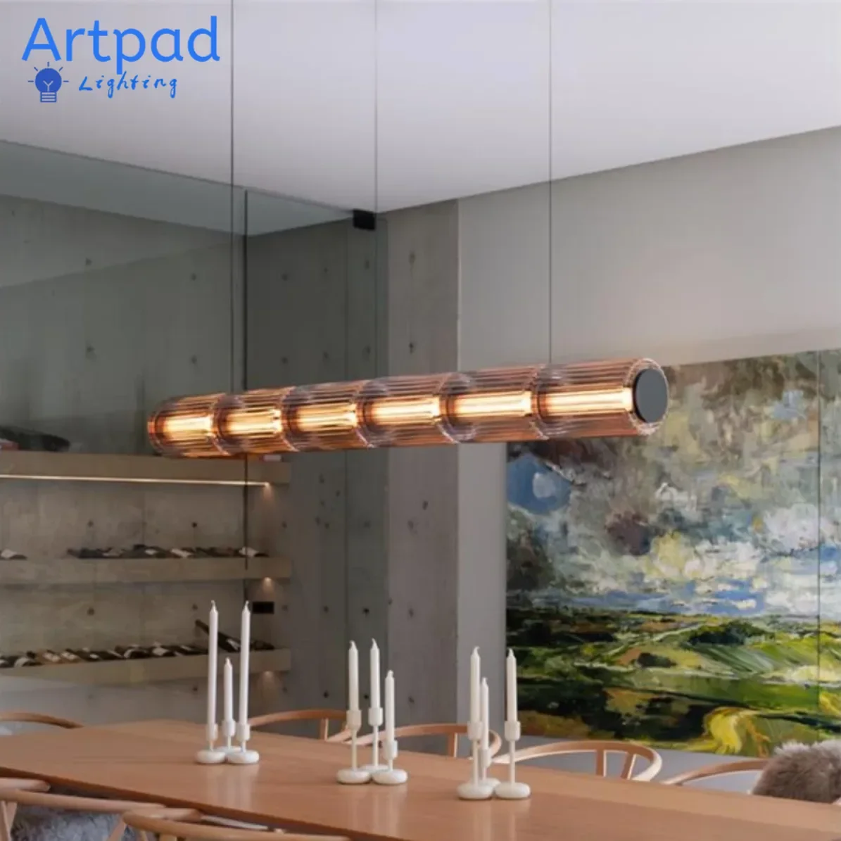 

Restaurant Long Stripe Pendant Light Smoke Gray Glass Lampshade Nordic Led Hanging Light Living Dining Room Decor Pendant Lamp