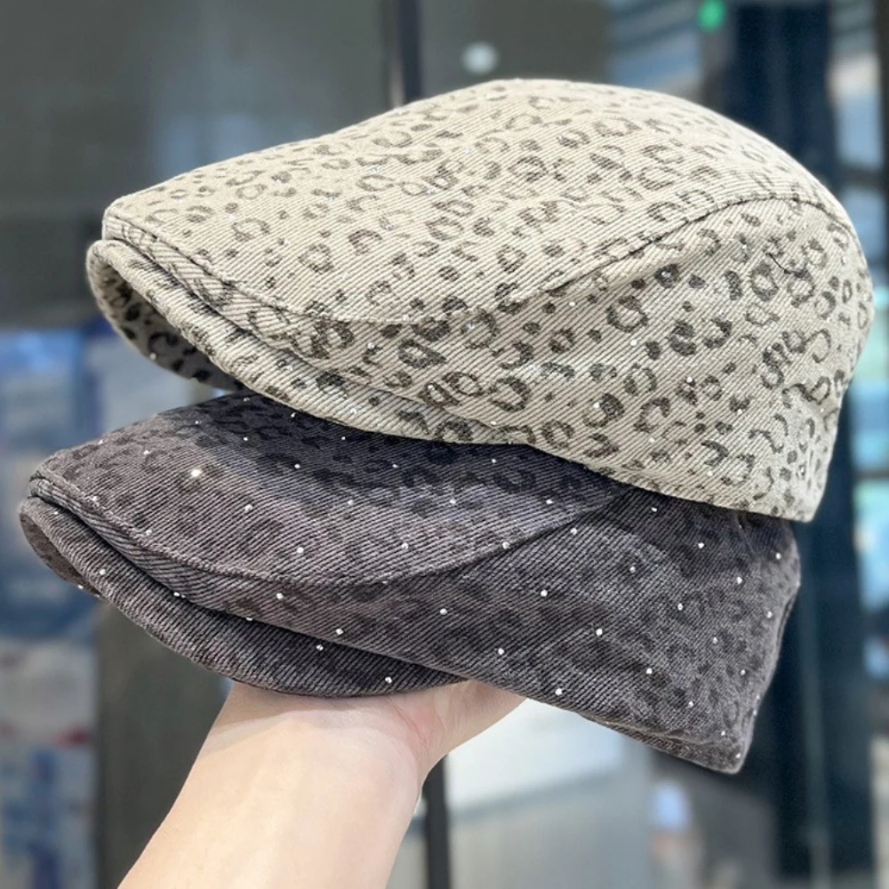 HT4874 Berets Glänzende Frühling Herbst Hut Männer Frauen Leopard Künstler Maler Baskenmütze Hut Männlich Weiblich Ivy Flache Kappe Einstellbare Baskenmütze Kappen – Detail 7