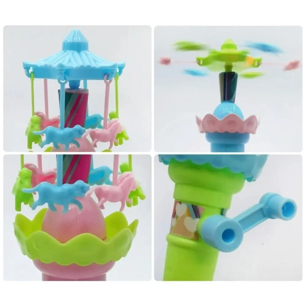 Boys Girls LED Lights Hand Cranked Rotating Glowing Gear Mechanism Merry-Go-Round Interactive Manual Carousel Student