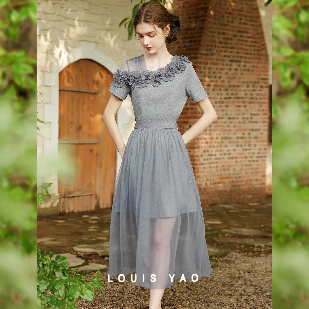 

Sprinkled Silver Fabric Dress Set Two Ways to Wear Combination Women's Dress Pat chwork Lace Women's Set Summer New 2025