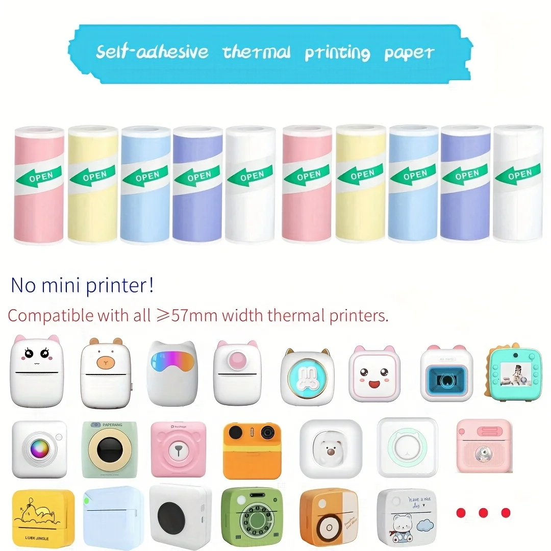 Self-Adhesive Thermal Paper Set - Mini Portable Hot-Sensitive Printer with Cute Face Design, No Printer Needed, 57x25mm