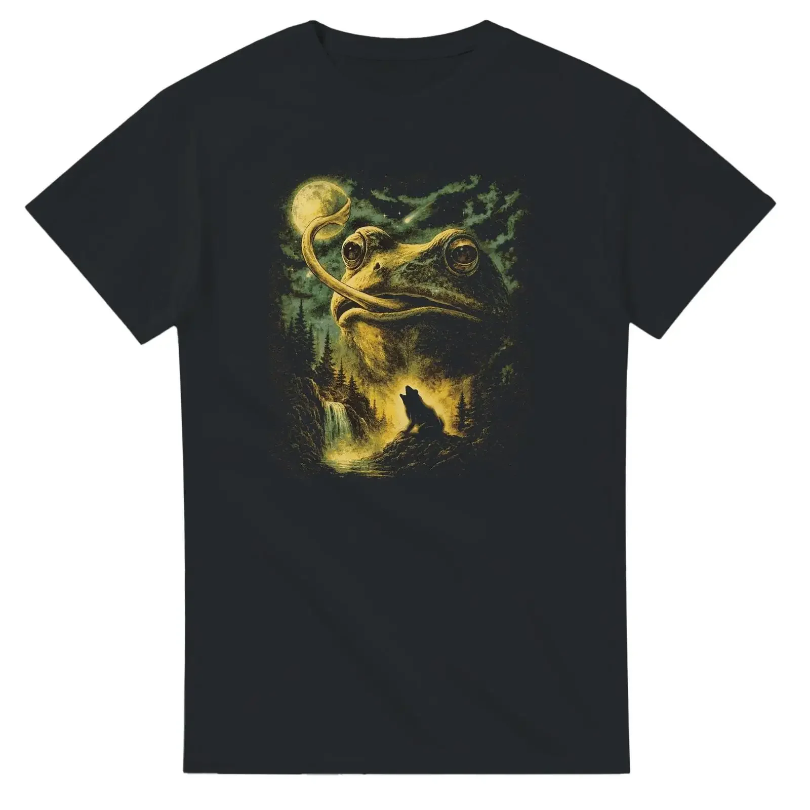 Vintage Frog Howling Moon T Shirt Cottagecore Celestial Nature vintage Washed Unisex Versatile Stylish designer clothes fashion