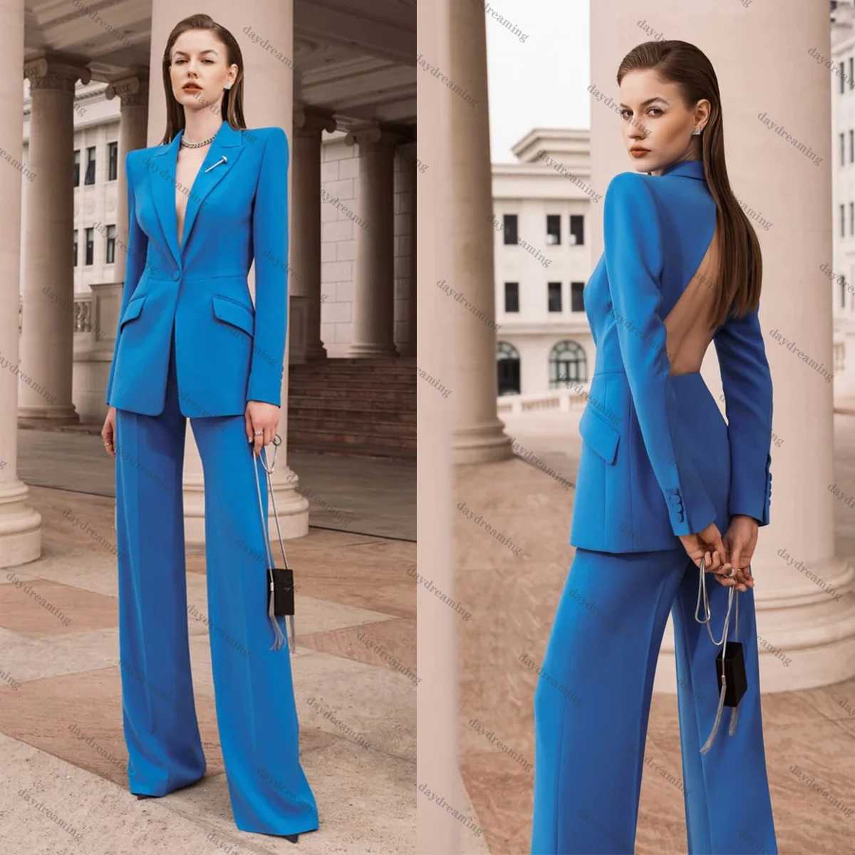 Peaked Lapel Women Pants Suits Slim Fit Two Pieces Blazer Suit Ladies Prom Party Wedding Wear Outfit (Jacket+Pants)