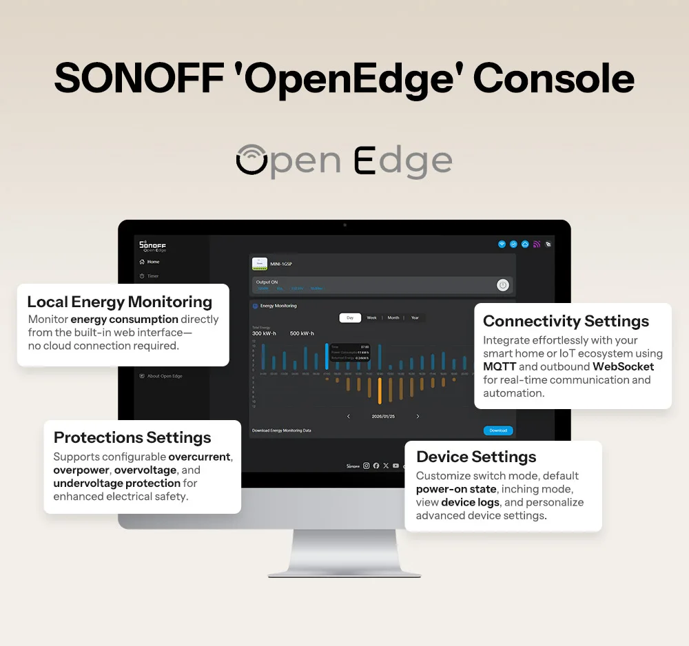 SONOFF MINI-1GSP MINI ONE PM Matter-Over-WiFi-Smart-Schalter, Überlastschutz 16A, Intelligente Energiemonitoring, Matter-Kompatibilität, Apple Home – Detail 7