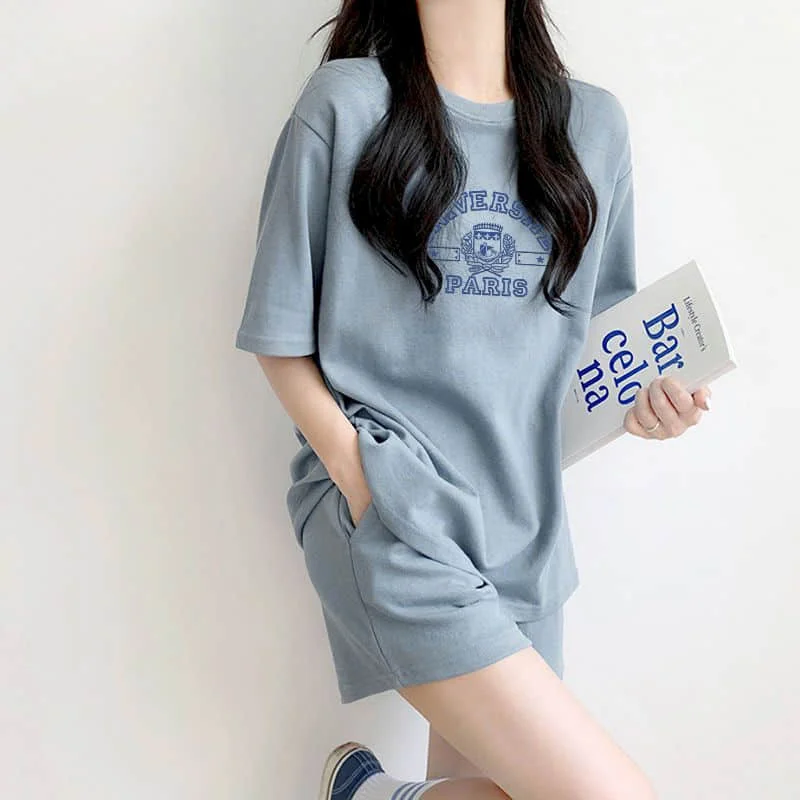 Sporty Shorts Set Loose Korean Style Casual Pants Sets Short Sleeve T-shirt 2 Piece Sets Women Outfits Summer Sportswear Suits