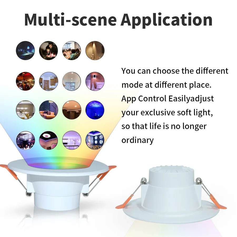 2025 New Tuya APP or Smart Life APP Supproted Smart RGB Downlight with Mulit-scene and RGBW Light Dimming and Color Changeable