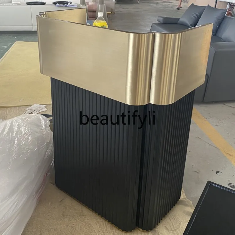 Light luxury high-end front desk sales office Modern hotel welcome stainless steel checkout page